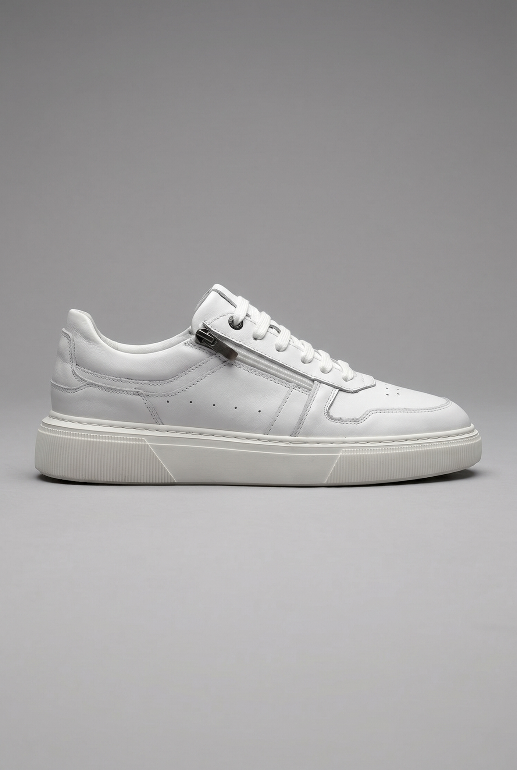 VOO Shoes | %100 Dana Derisi Boy Uzatan Beyaz Fermuarlı Sneaker | +7 cm Gizli Taban