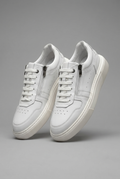 VOO Shoes | %100 Dana Derisi Boy Uzatan Beyaz Fermuarlı Sneaker | +7 cm Gizli Taban