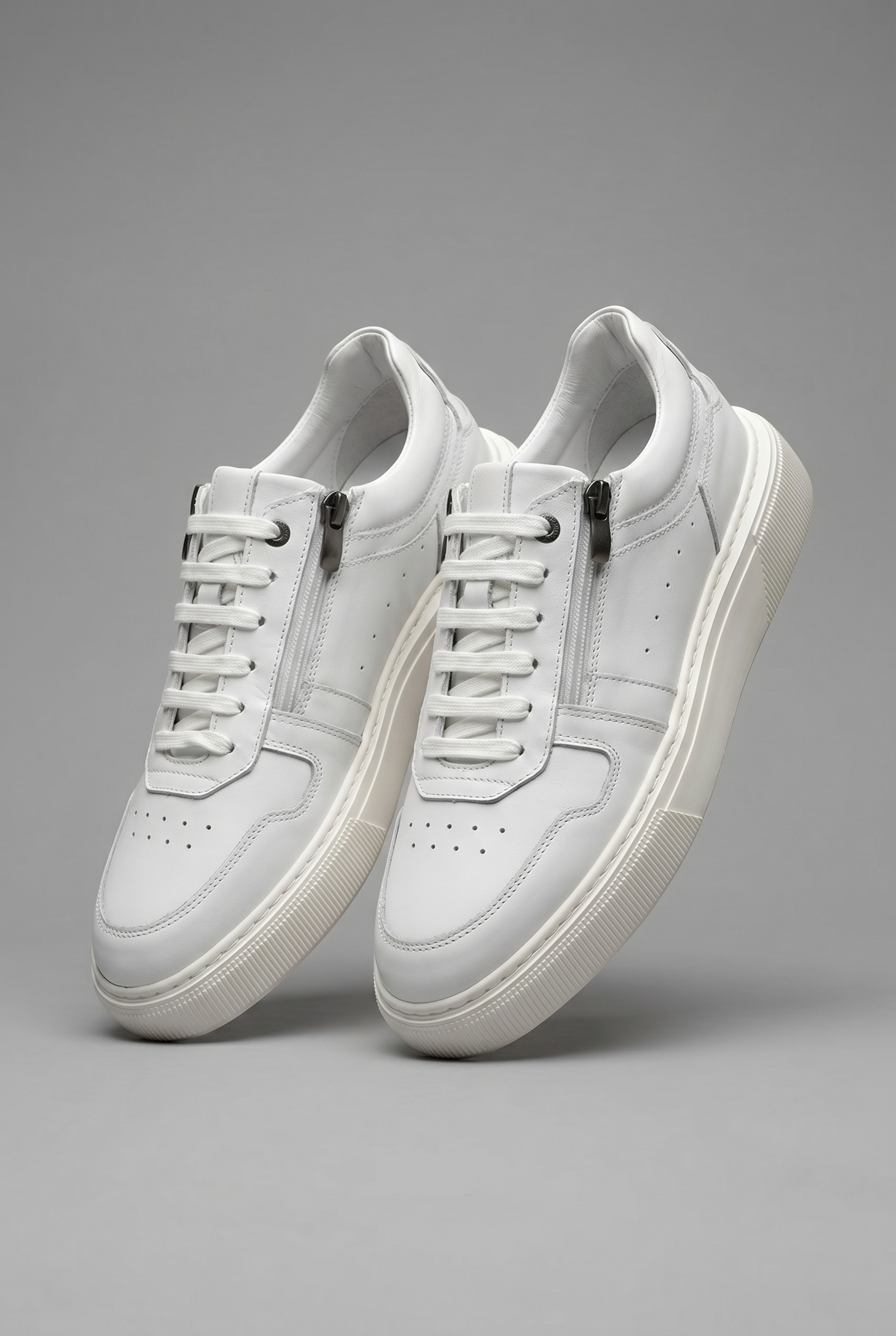 VOO Shoes | %100 Dana Derisi Boy Uzatan Beyaz Fermuarlı Sneaker | +7 cm Gizli Taban