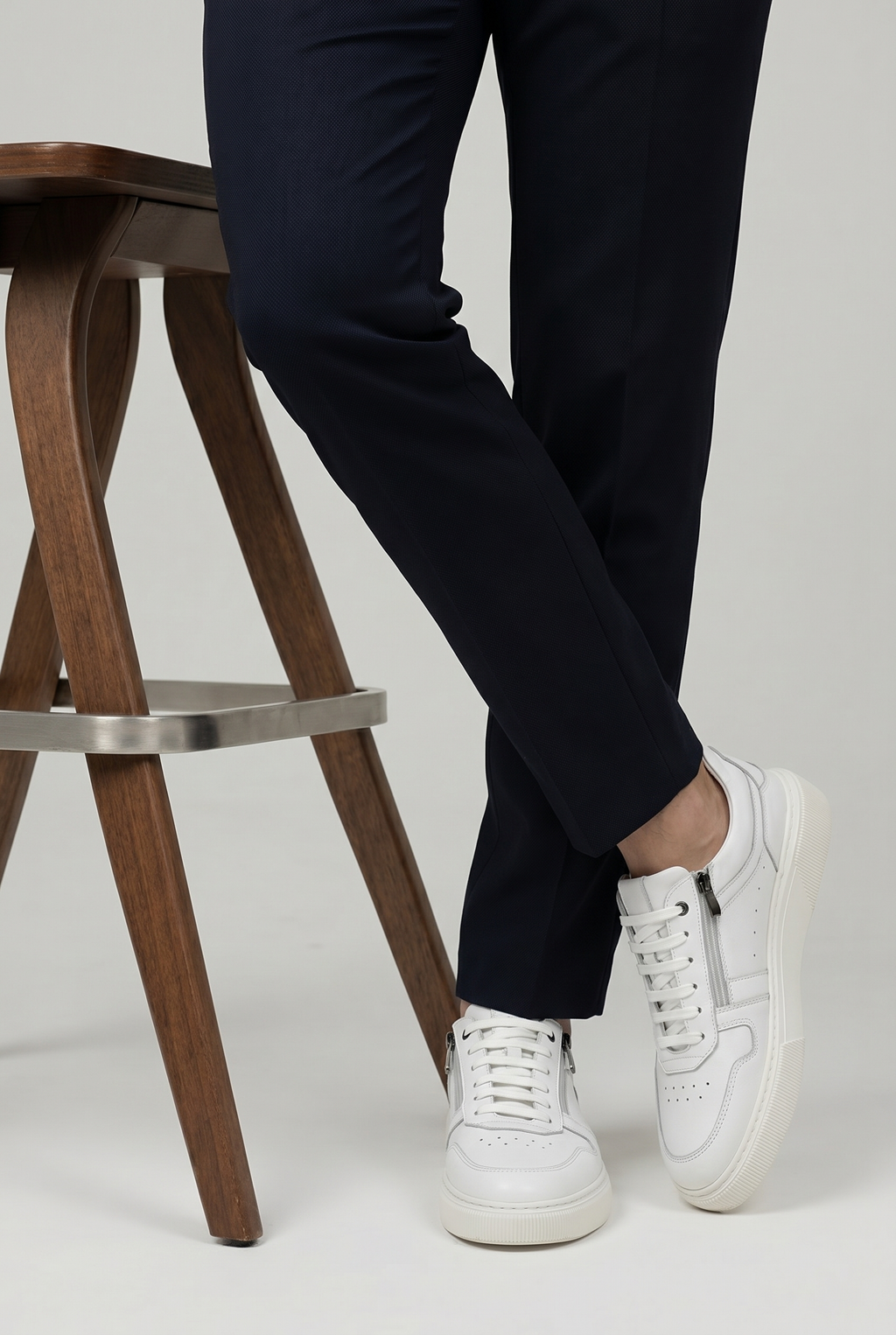 VOO Shoes | %100 Dana Derisi Boy Uzatan Beyaz Fermuarlı Sneaker | +7 cm Gizli Taban