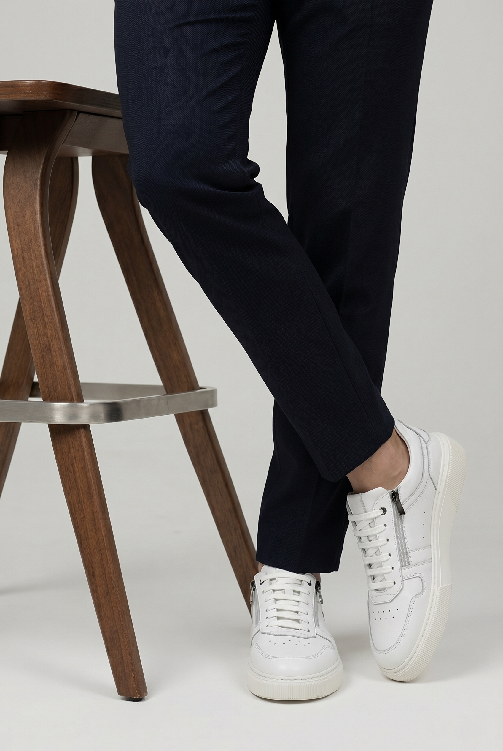 VOO Shoes | %100 Dana Derisi Boy Uzatan Beyaz Fermuarlı Sneaker | +7 cm Gizli Taban