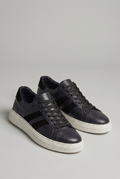 VOO Shoes | %100 Dana Derisi Boy Uzatan Siyah Sneaker | Siyah Şerit | +7 cm Gizli Taban