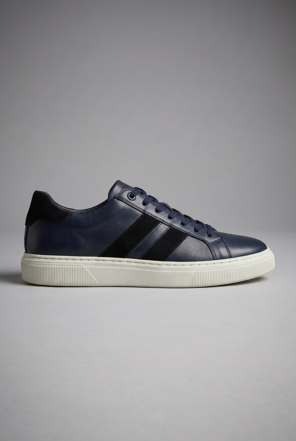 VOO Shoes | %100 Dana Derisi Boy Uzatan Lacivert Sneaker | Siyah Şerit | +7 cm Gizli Taban