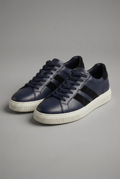 VOO Shoes | %100 Dana Derisi Boy Uzatan Lacivert Sneaker | Siyah Şerit | +7 cm Gizli Taban