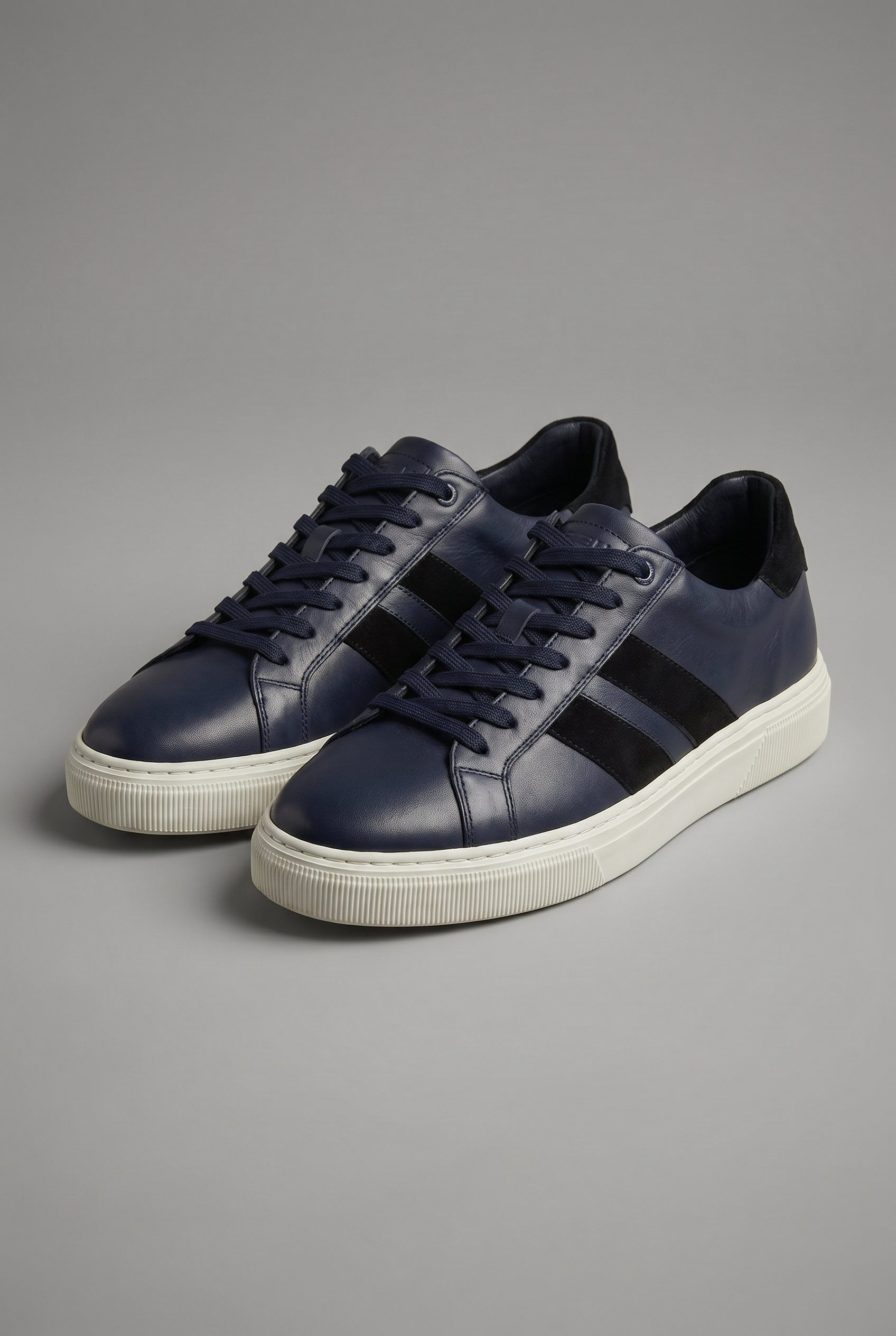VOO Shoes | %100 Dana Derisi Boy Uzatan Lacivert Sneaker | Siyah Şerit | +7 cm Gizli Taban