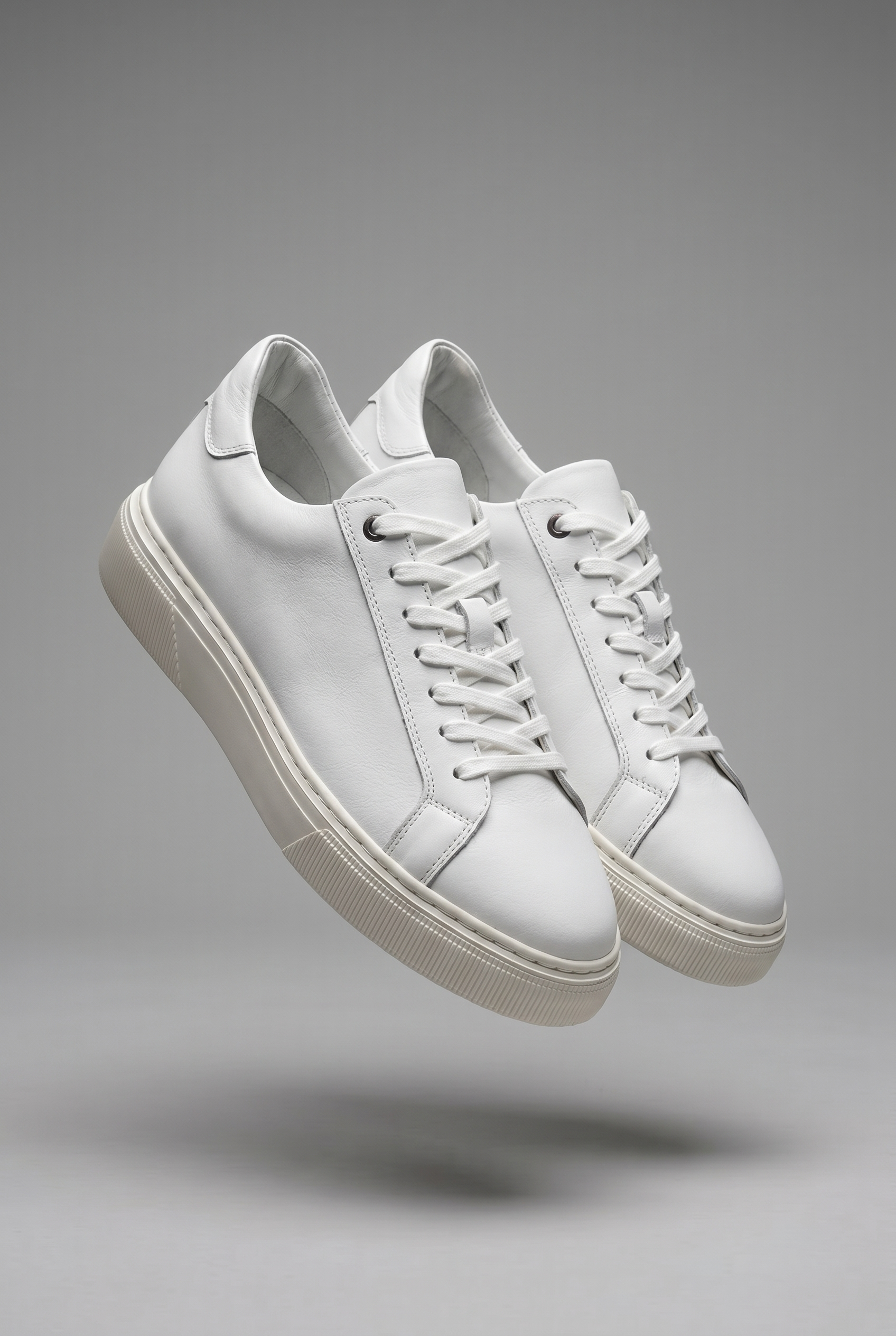 VOO Shoes | %100 Dana Derisi Boy Uzatan Beyaz Sneaker | +7 cm Gizli Taban