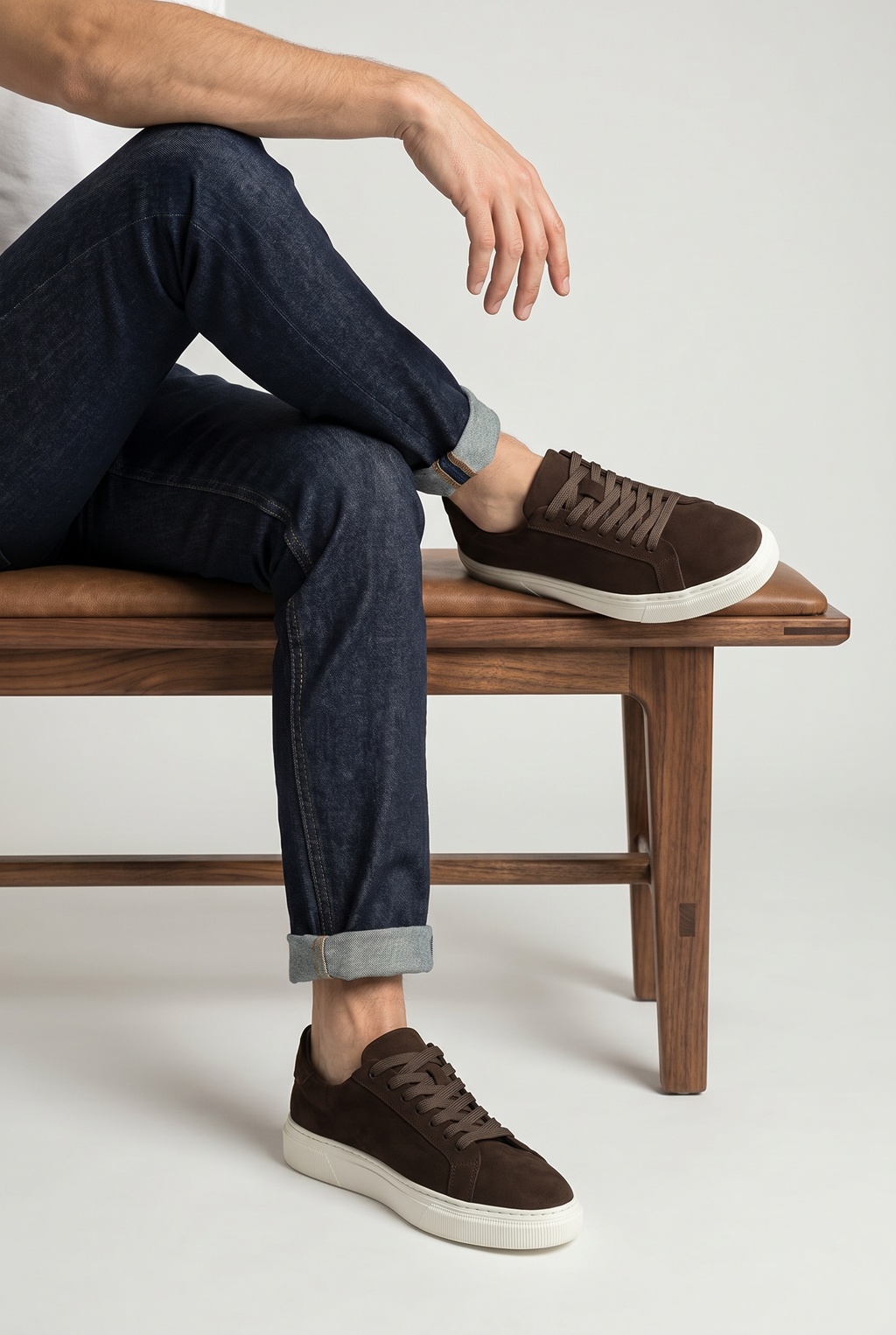 VOO Shoes | %100 Hakiki Nubuk Deri Boy Uzatan Kahverengi Sneaker | +7 cm Gizli Taban