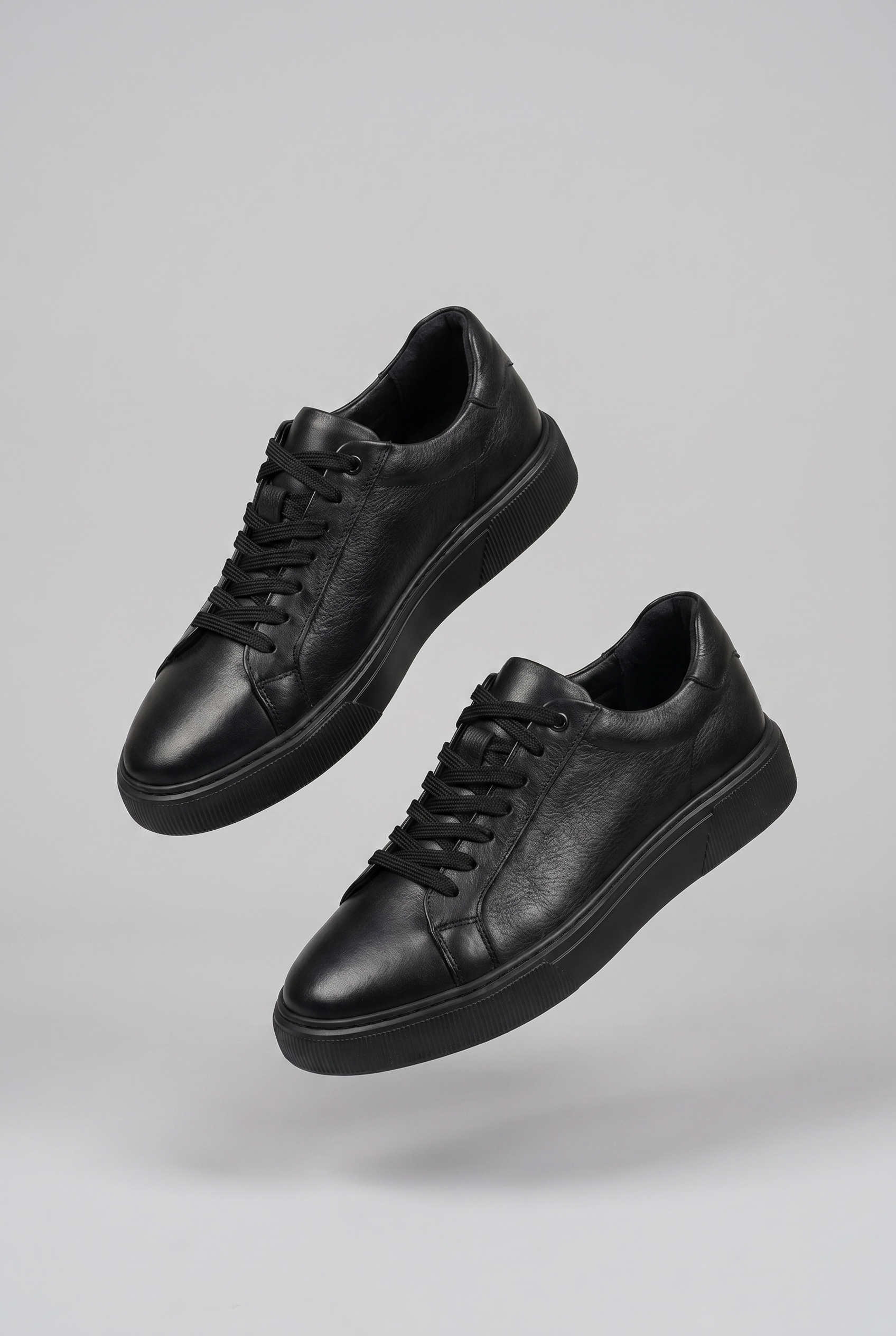 VOO Shoes | %100 Dana Derisi Boy Uzatan Tam Siyah Sneaker | +7 cm Gizli Taban