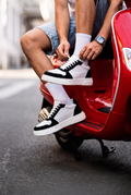 Hakiki Dana Derisi +7 cm Boy Uzatan Sneaker – Beyaz Siyah Süet Detaylı Erkek Spor Ayakkabı - Strike